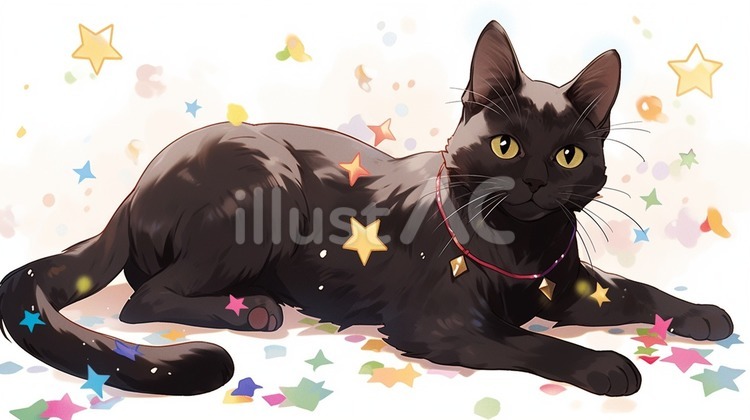 黒猫と星イラスト - No: 24192367｜無料イラスト・フリー素材なら