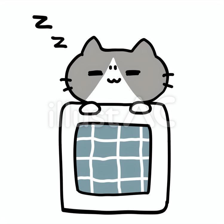 布団で寝るハチワレ猫イラスト - No: 22570990｜無料イラスト・フリー