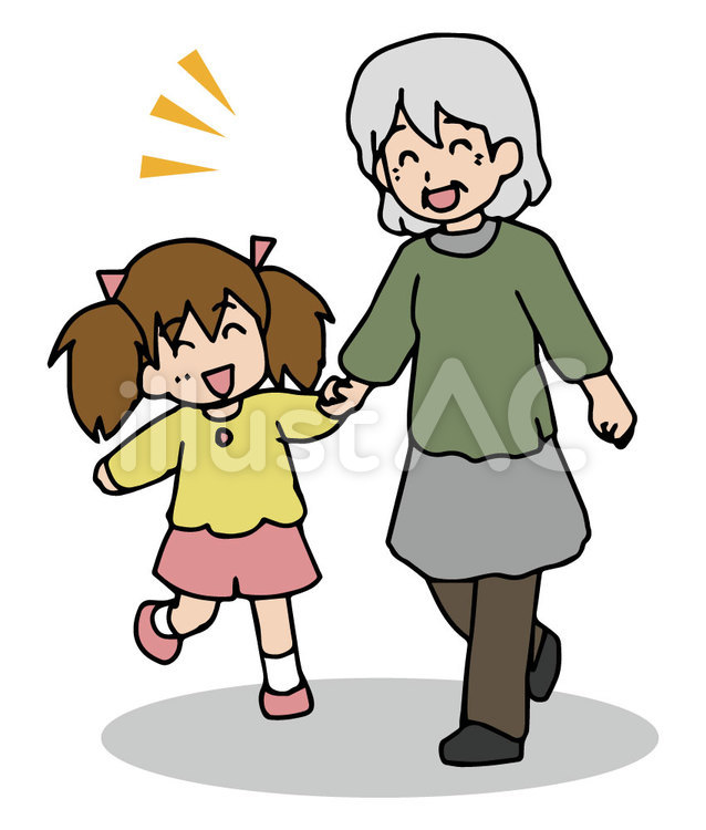 手をつないでお出かけするおばあちゃんと孫イラスト - No: 22139680