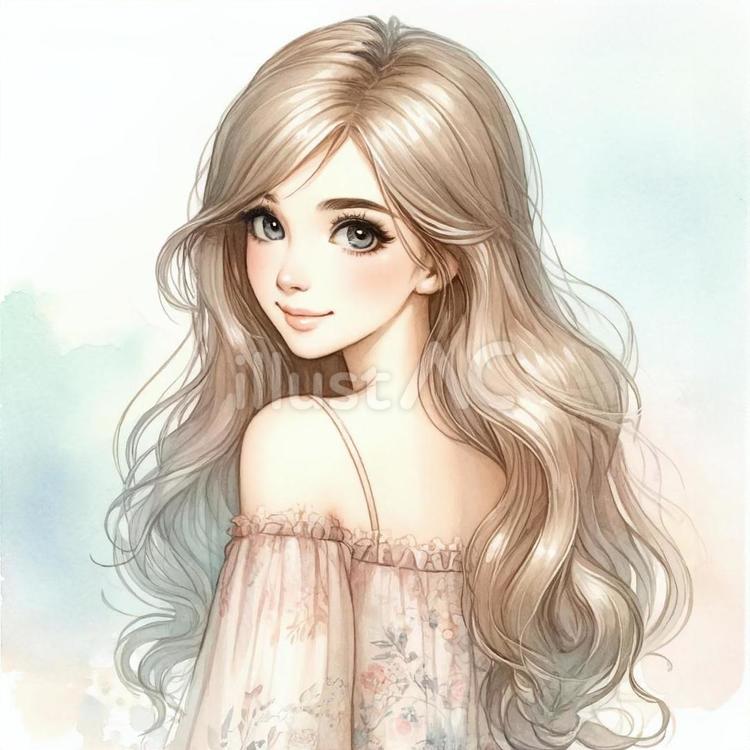 振り向き美人の水彩画イラスト - No: 25314475｜無料イラスト・フリー