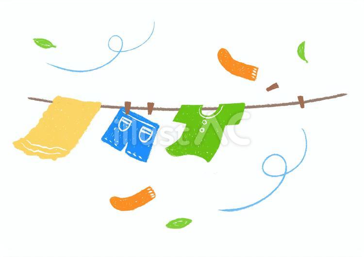 風に飛ばされる洗濯物 手描きのイラストイラスト - No: 25085436｜無料
