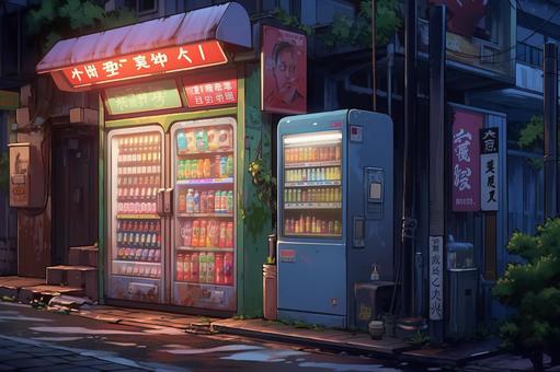 自動販売機 夜の風景イラスト - No: 23913140｜無料イラスト・フリー