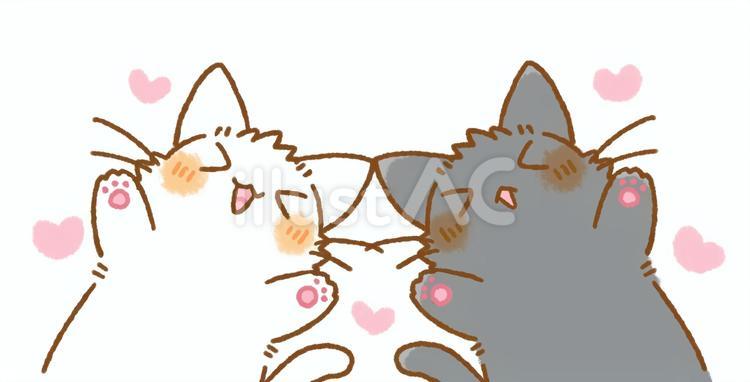 喜んでいる白猫と黒猫 表情差分①イラスト - No: 23404823｜無料