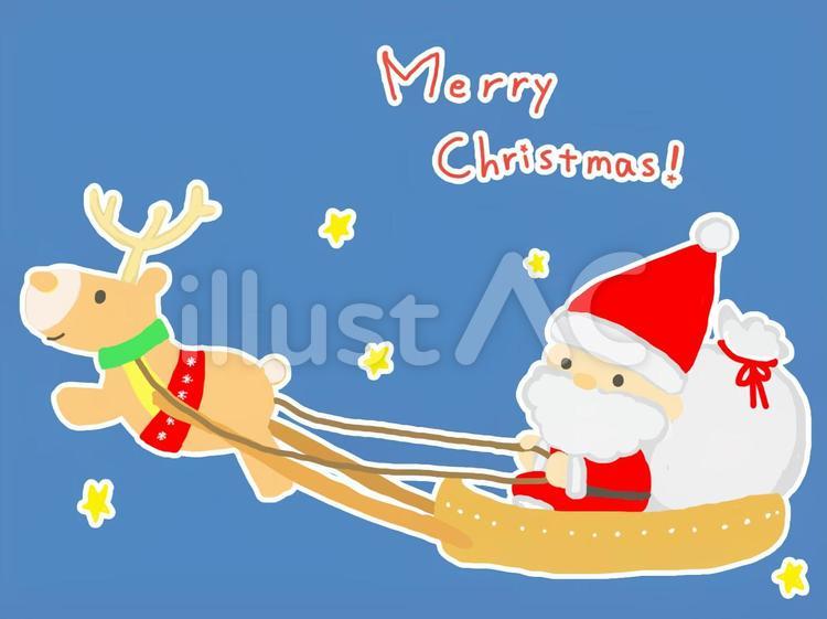 トナカイのソリに乗ったサンタさんのカードイラスト - No: 22333426