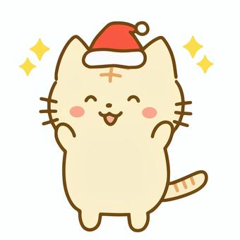 サンタ帽子をかぶったクリスマスのトラ猫イラスト - No: 23180714