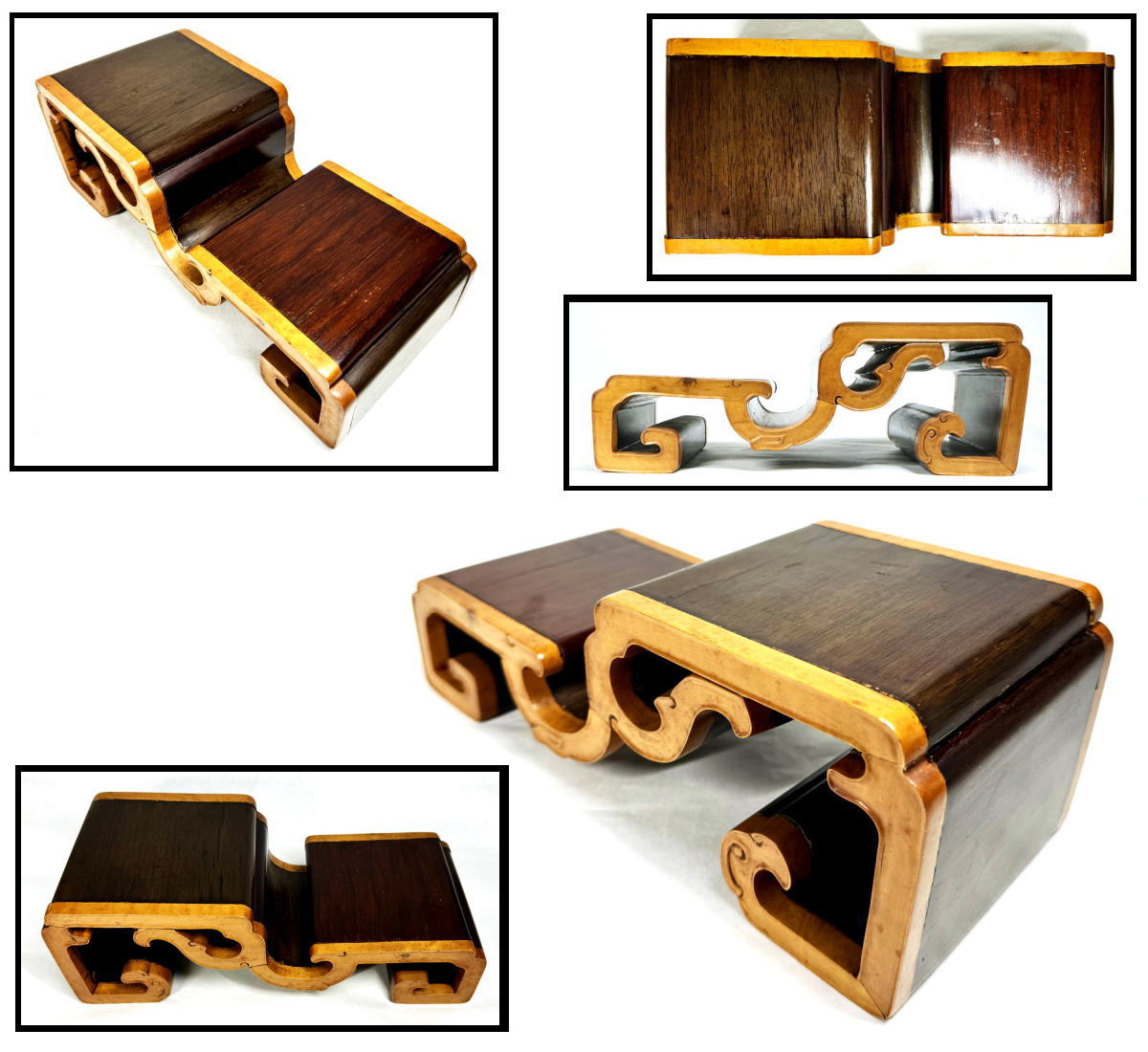 ほぼ未使用 華道具 唐木黒檀 松透かし彫 花台 1.8尺盆栽台 香炉台 元箱