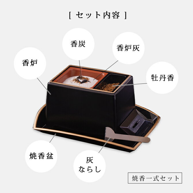 楽天市場】焼香セット 仏具 焼香盆 香炉灰 灰ならし 香炭 白檀 お香 ご