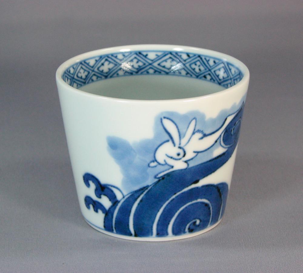 伊万里 海辺風景 染付 広東型 蕎麦猪口 5個 [B31397] 伊万里 海辺風景