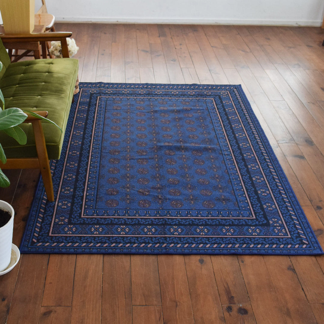 ヴィンテージ風ラグ TOCORU Series AFGHUN ループ ブルー– ラグと