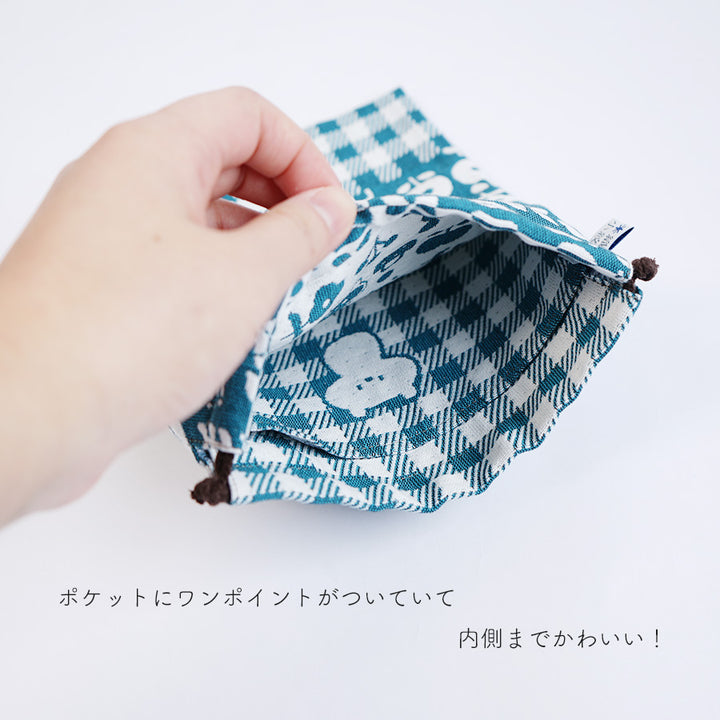 mizutama×米織小紋_【新柄】hana & check 巾着 大 – 東北スタンダード