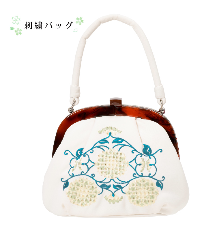 クロスステッチ刺繍バッグ（花唐草文：オフホワイト） 2221-00011-A-Y