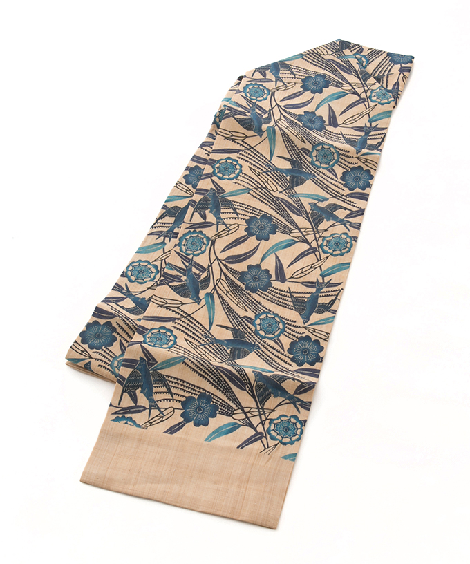 日本工芸会正会員 城間栄順作 本紅型染 藍型 芭蕉布 九寸名古屋帯