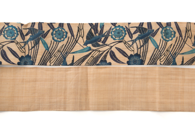 日本工芸会正会員 城間栄順作 本紅型染 藍型 芭蕉布 九寸名古屋帯