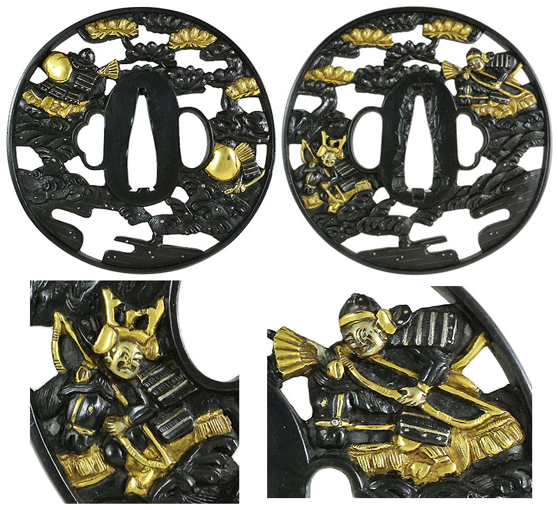 日本刀の鐔・鍔｜赤銅磨地源平合戦図（敦盛最期）無銘『彦根』日本美術