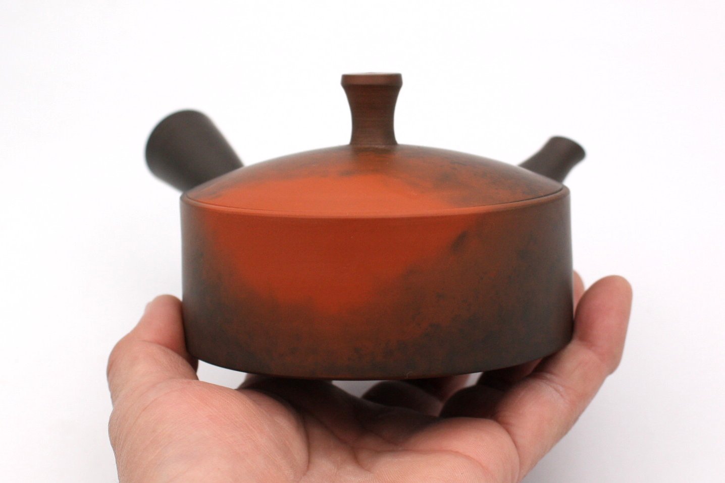 岩瀬弘二 朱窯変平切立型急須 陶製茶こし kouji011 - 常滑焼急須館