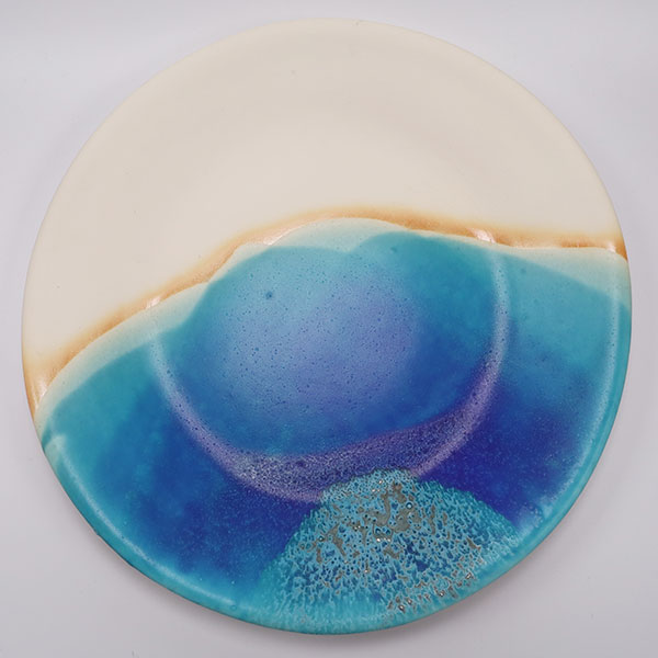 やちむん（琉球焼き） うるま陶器 浜辺 大皿 やちむん ブルー プレート