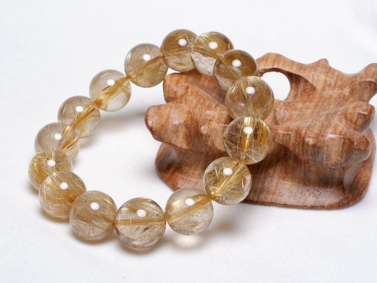 ゴールド タイチンルチルクォーツ ブレスレット 14mm 一点物 211-2417