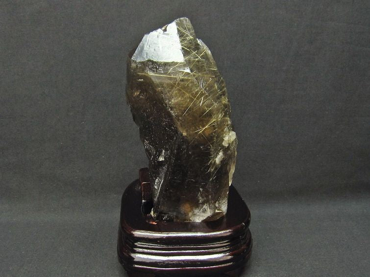 1.7Kg スモーキークォーツ 煙水晶 原石 ルチルクォーツ入り 台座付属