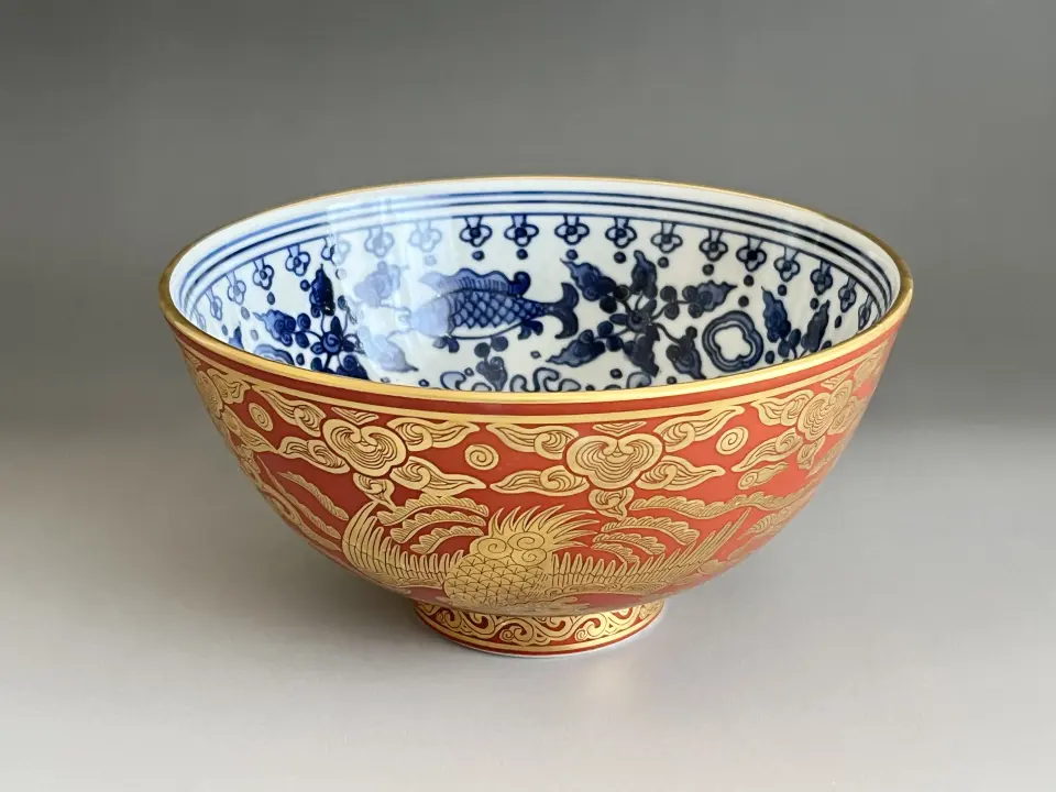 ☆ 人間国宝 吉田美統 九谷焼 釉裏金彩 椿文 陶筥 胴径31.5㎝ 蓋物