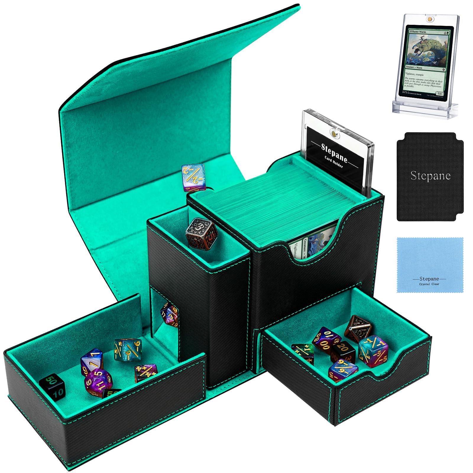 Stepane Mtg Commander Deck Box 2-In-1 Dice Tray & Card Tower 120+