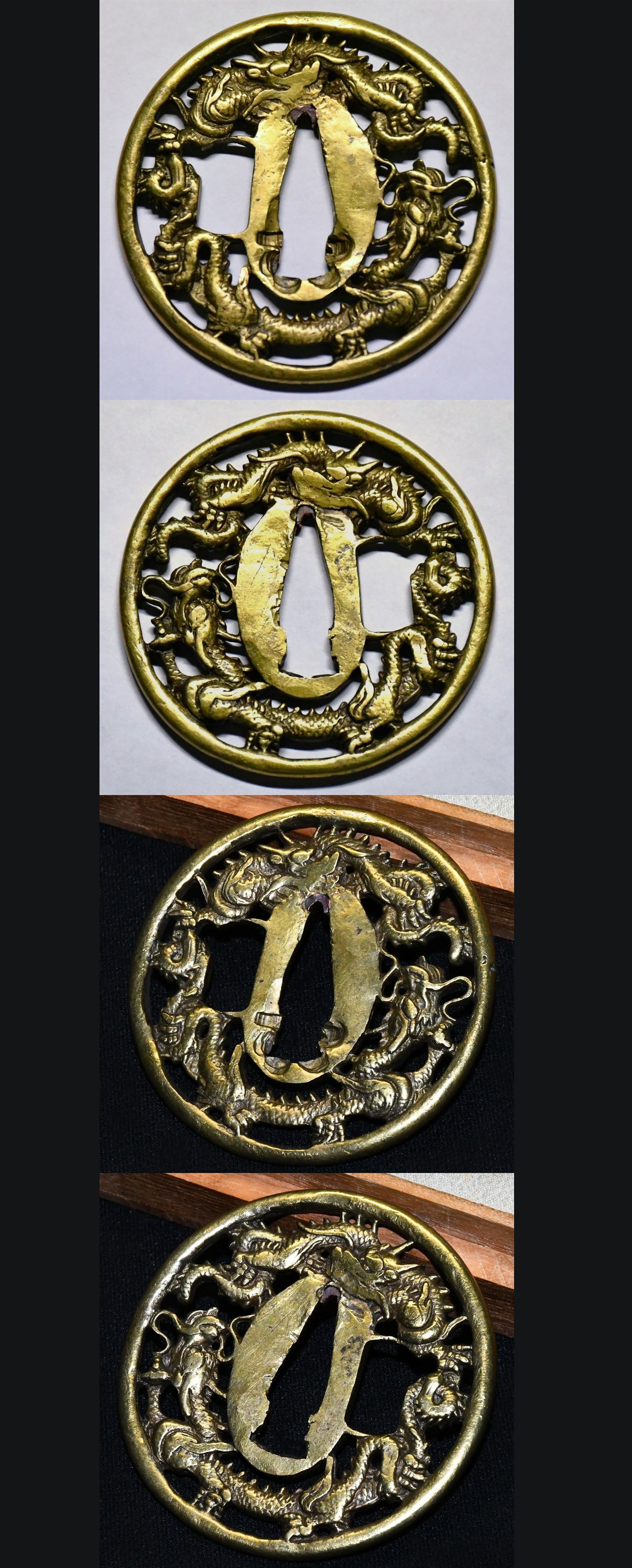 b8. 波龍図鐔 銅地 真鍮象嵌 覆輪 美濃鐔 b8. 波龍図鐔 銅地 真鍮象嵌