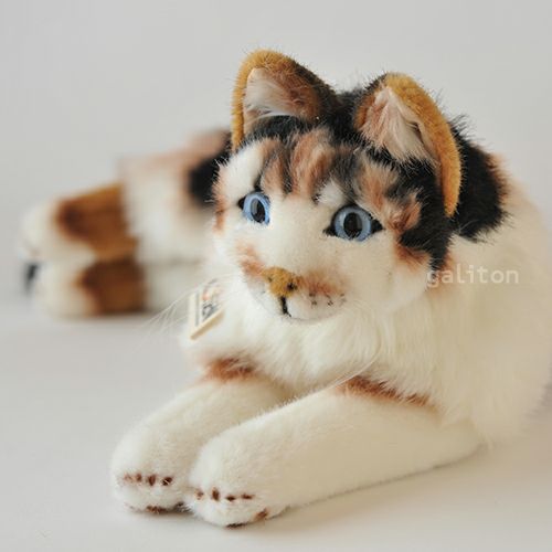 ケーセン Koesen ぬいぐるみ ねそべり猫（大）三毛 |木のおもちゃ がりとん