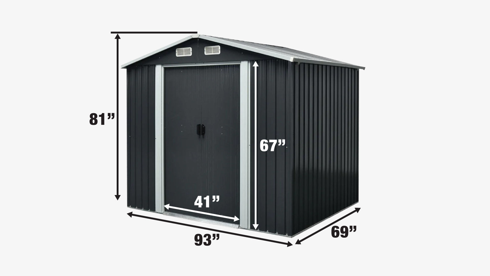 6' x 8' Galvanized Apex Roof Metal Shed, 29 GA Corrugated Metal, 67
