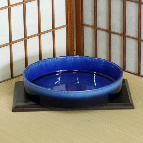 楽天市場】信楽焼 水盤 青 ガラス 切立 丸 10号 生け花 花器 池坊 小原