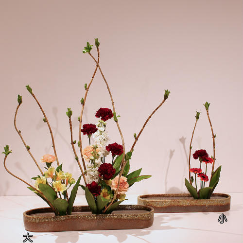 楽天市場】信楽焼 水盤 茶 窯変 長角 小判 大 スカーレット 生け花