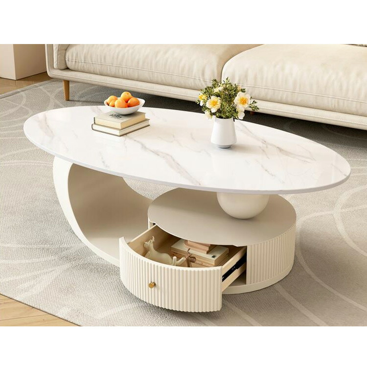 楽天市場】センターテーブル セラミック 楕円形 大理石風 幅100cm 引出