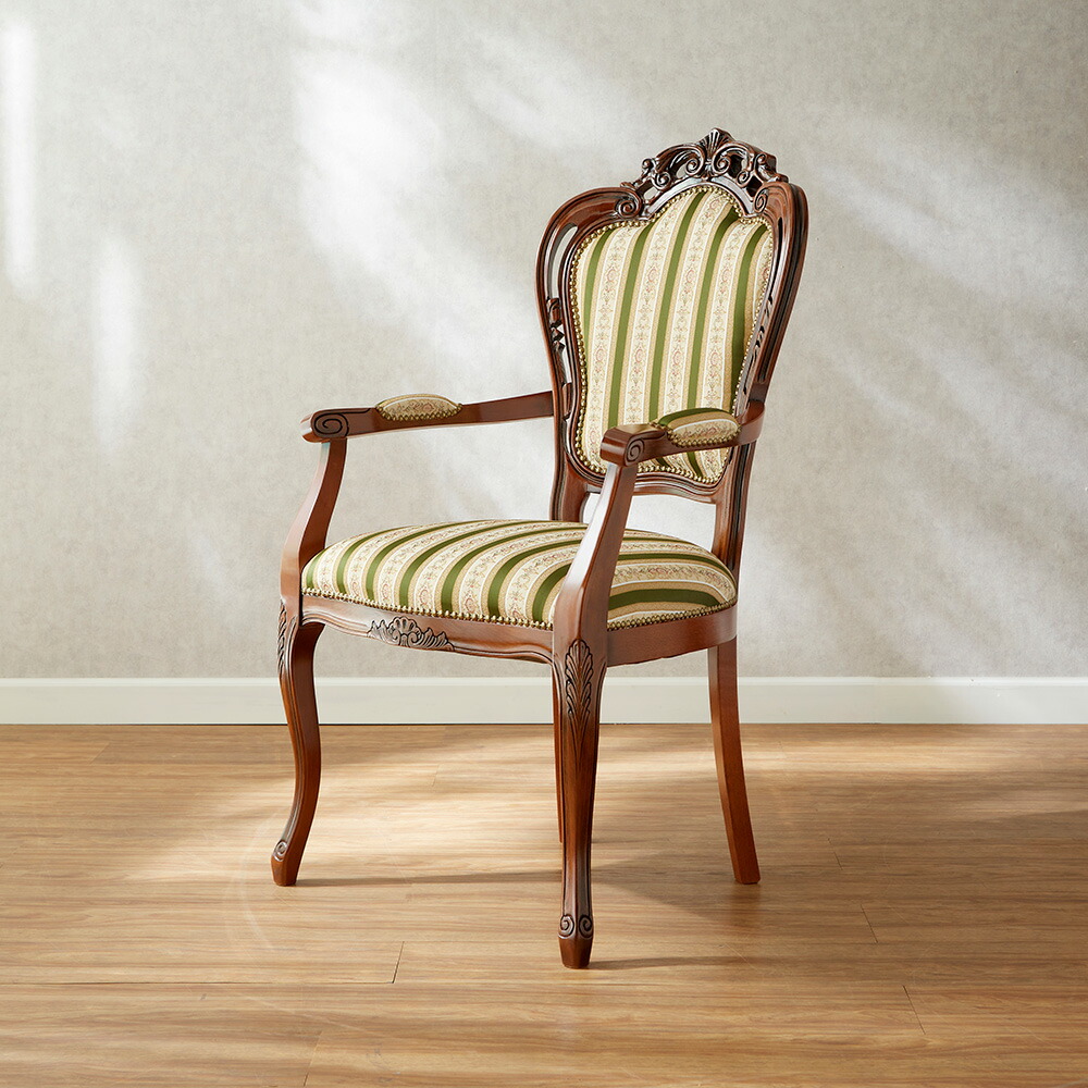 楽天市場】イタリア製 アームチェア グリーンストライプ 幅63cm/椅子