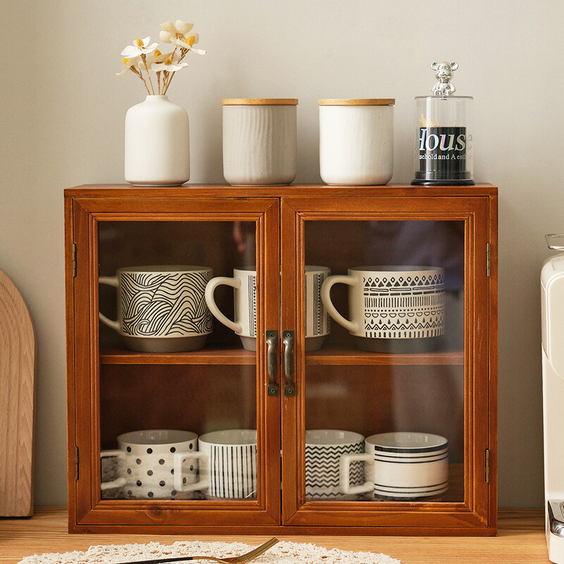楽天市場】ショーケース 卓上収納 ティーセット収納キャビネット 木製