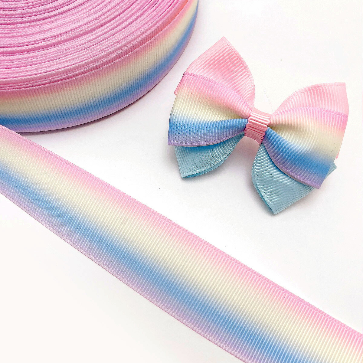 楽天市場】プリントリボン ゆめかわくすみのレインボーリボン 幅25mm