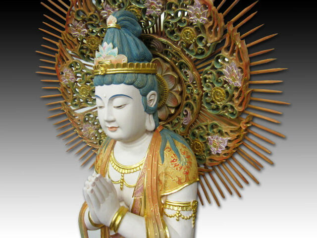 楽天市場】木彫り彫刻 仏像 阿弥陀三尊 （截金彩色） 立像 阿弥陀如来