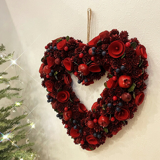 楽天市場】クリスマスリース ナチュラルデコレーションリース(ハート型