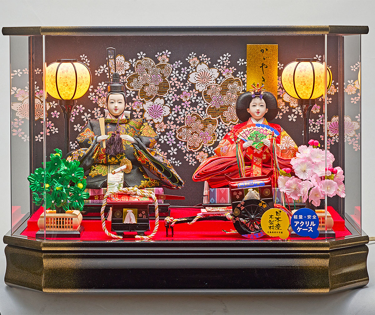 楽天市場】雛人形 コンパクト ケース飾り 彩美 三五親王飾り 六角 金