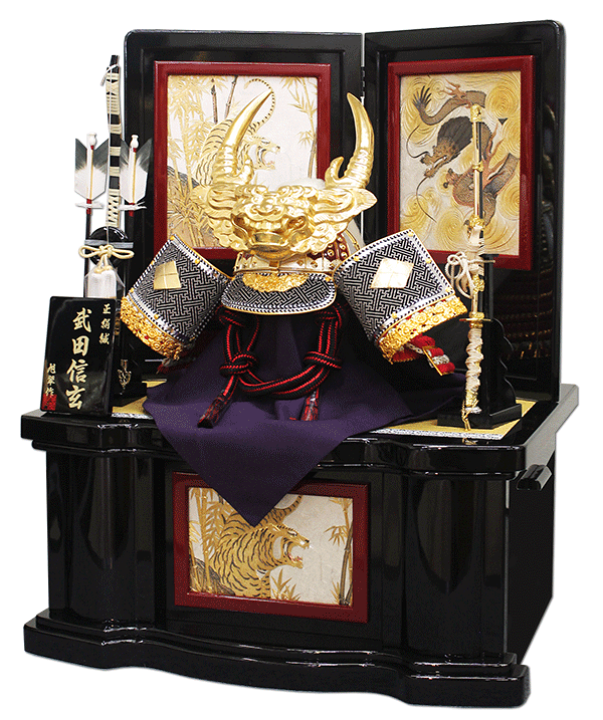 楽天市場】五月人形 武田信玄 兜飾り 着用兜 収納飾り 木彫り 金箔押し