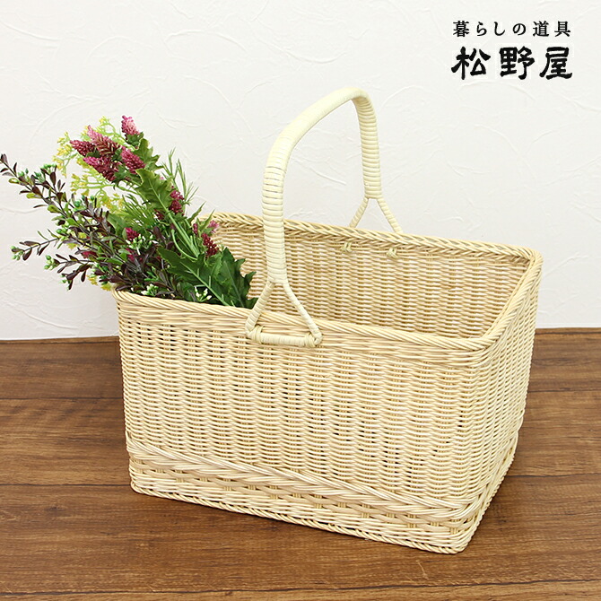 楽天市場】松野屋 かごバッグ 一本手 買物かご 角 (大) /日本製 籐製