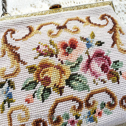 楽天市場】ビンテージバッグ ローズ プチポアン お花刺繍 ハンドバッグ