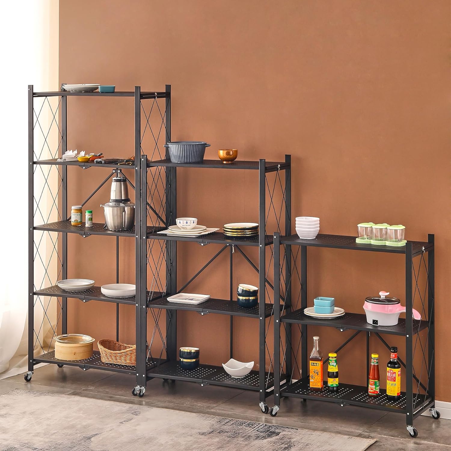 楽天市場】折りたたみ式 スチールラック 3段 キャスター付き メタル