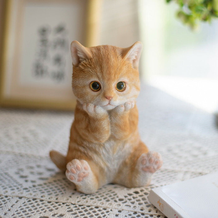 楽天市場】かわいい猫の置物 頬杖をつく茶トラ猫 高さ17cm woobia
