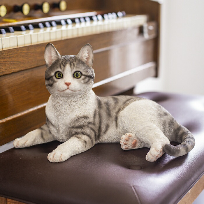 楽天市場】置物 横座りサバトラ白猫 ネコ 高さ19.5cm woobia ウービア