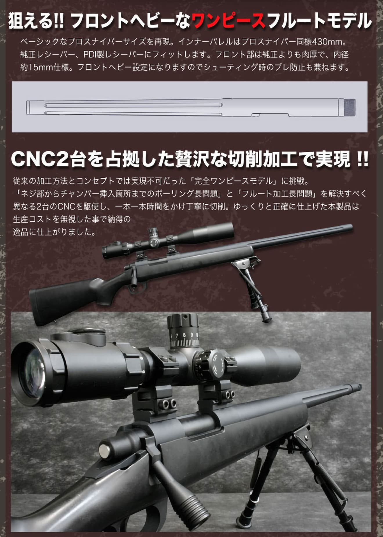 楽天市場】PDI アルミCNC テーパードバレル フルート 570mm 東京マルイ