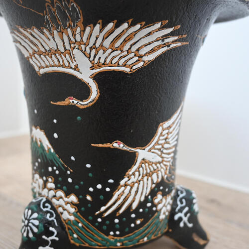 楽天市場】現品 高級 国産 万年青鉢 鶴 京楽焼 6号 植木鉢 オモト ツル