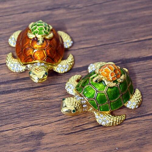 楽天市場】カメの宝石箱 2個セット子母亀 緑色 棕色 ジュエリー