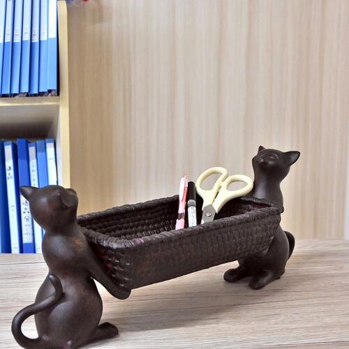 楽天市場】樹脂双猫バスケット 小物入れ左大臣 右大臣コンテナー 骨董