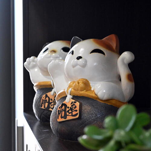 楽天市場】幸せ招き猫 2つセット 阿吽 置物 招き猫 幸運を呼ぶ猫 開運