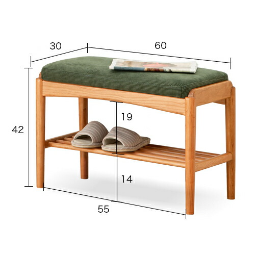 楽天市場】玄関ベンチ シューズラック 無垢材 チェリー材 2段 幅60cm