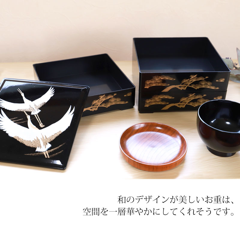 楽天市場】重箱 3段 6寸 (18.2cm) 二羽鶴 三段重箱 お重箱 鶴 松 縁起