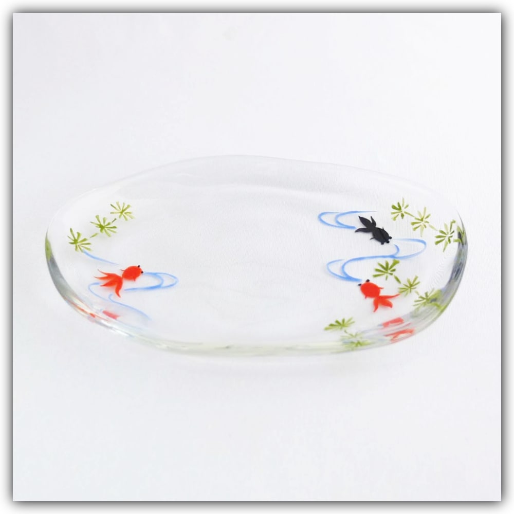 楽天市場】京の色絵ガラス 手びねり楕円皿 金魚 京都 和小物 和雑貨